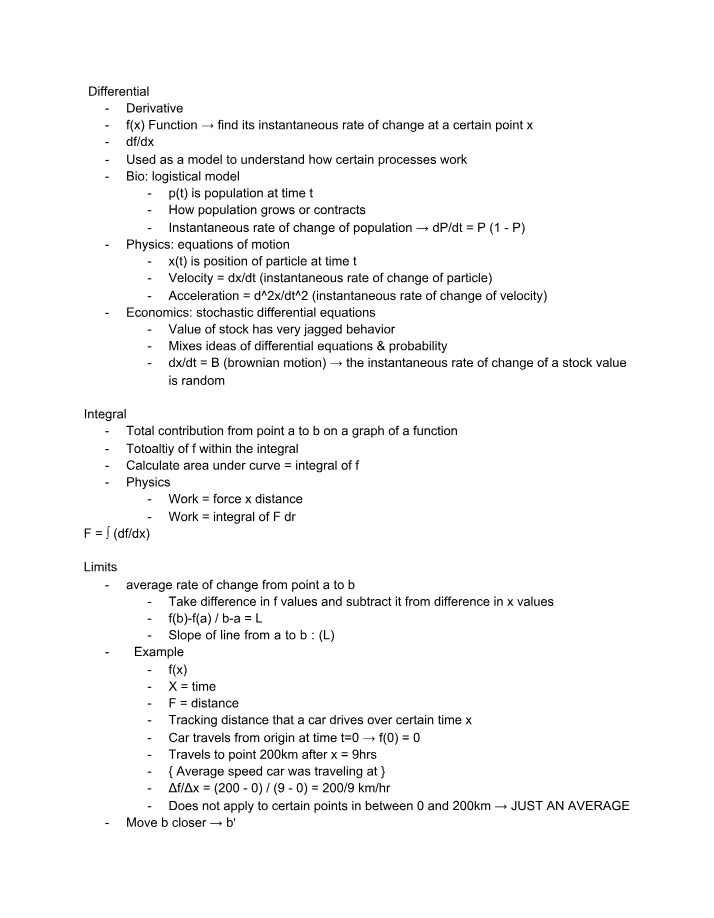 Limits, Differential, and Integral Calculus Notes