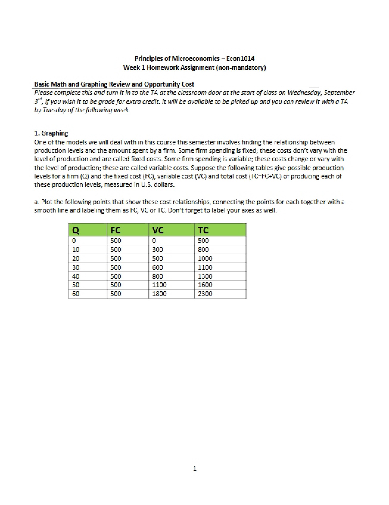 Key for First Week Worksheet