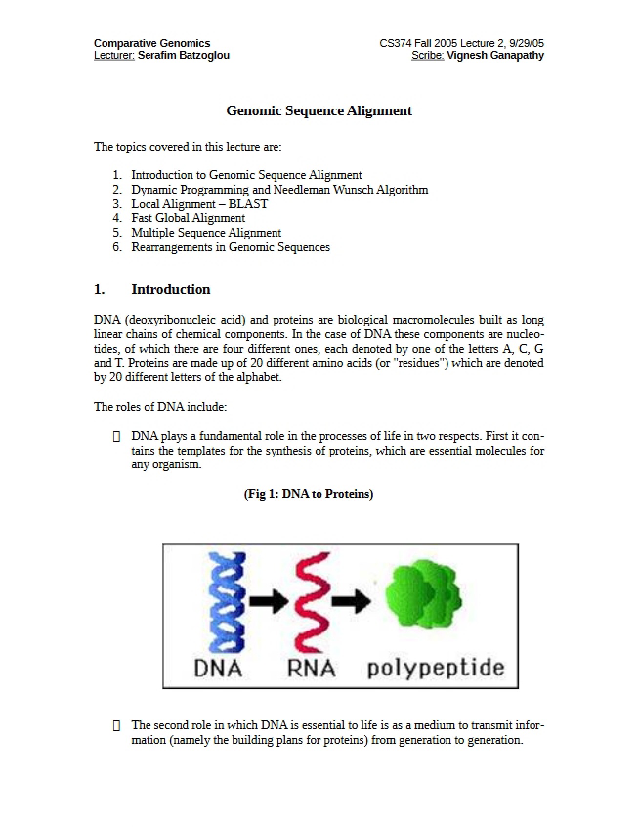 Introduction to Genomic Sequence Alignment