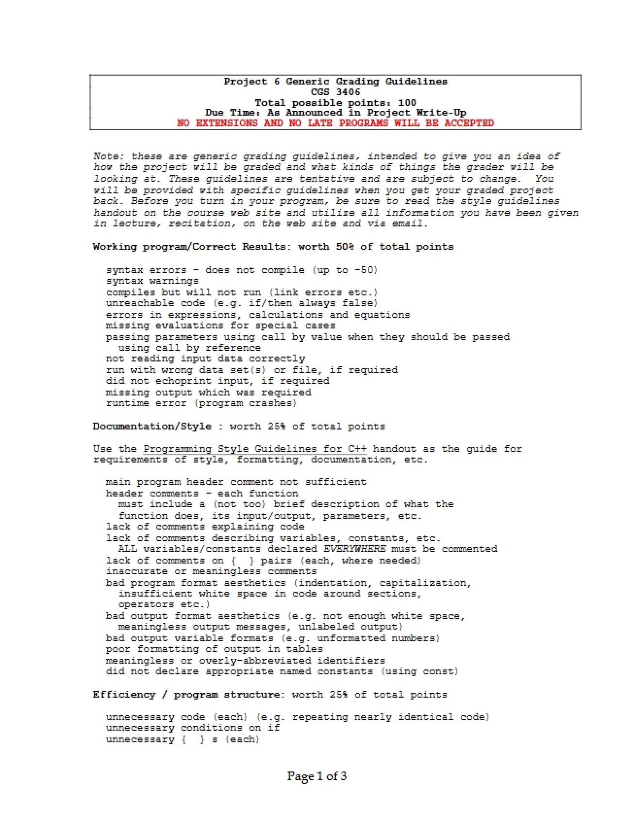 Generic Grading Guidelines Project Six