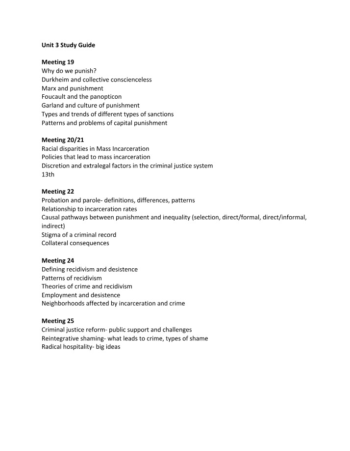 Study Guide for Unit 3