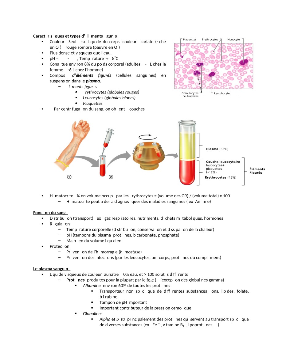 Érythrocytes, Leucocytes, Plaquettes et Hémostase - Biologie Sanguine