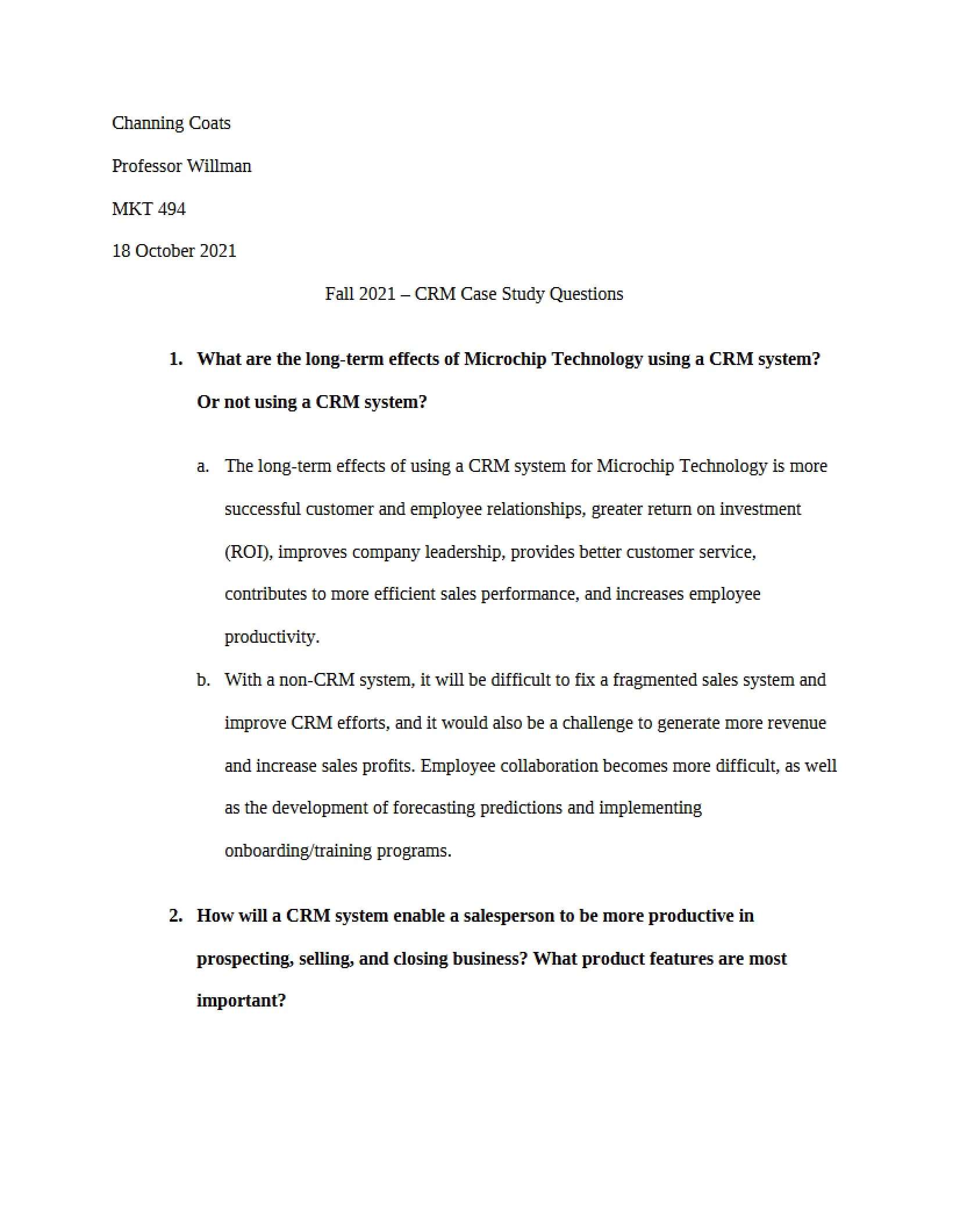 Questions for CRM Case Study