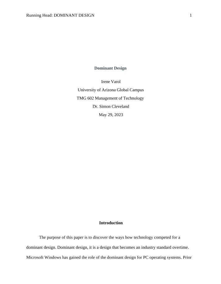 Technology Competition for Dominant Design