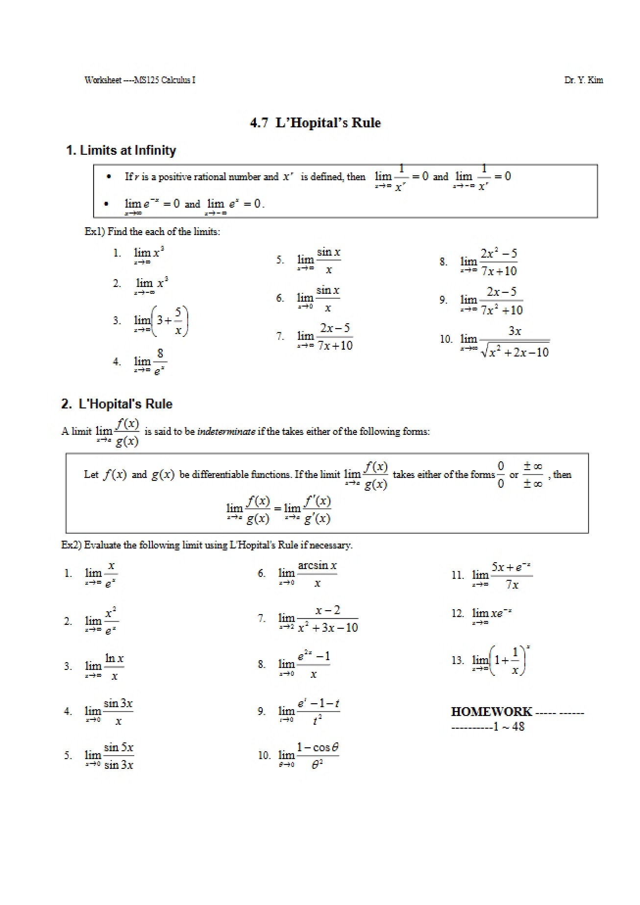 Introduction to L'Hopital's Rule