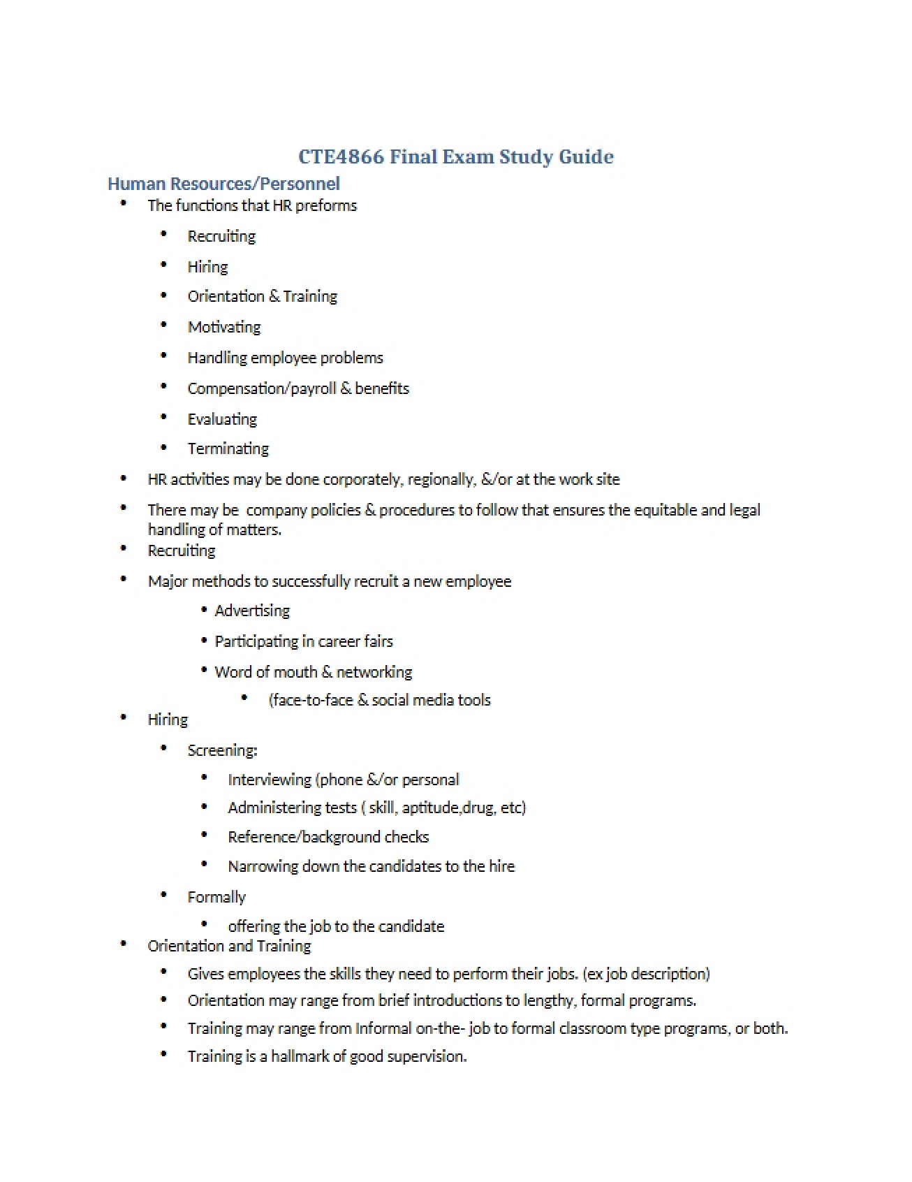 Study Guide for the Retail Management Final Exam