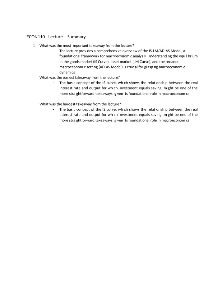 Summary for Lecture 7