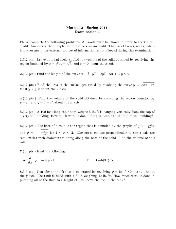 Exam 1 Collection - Math 112