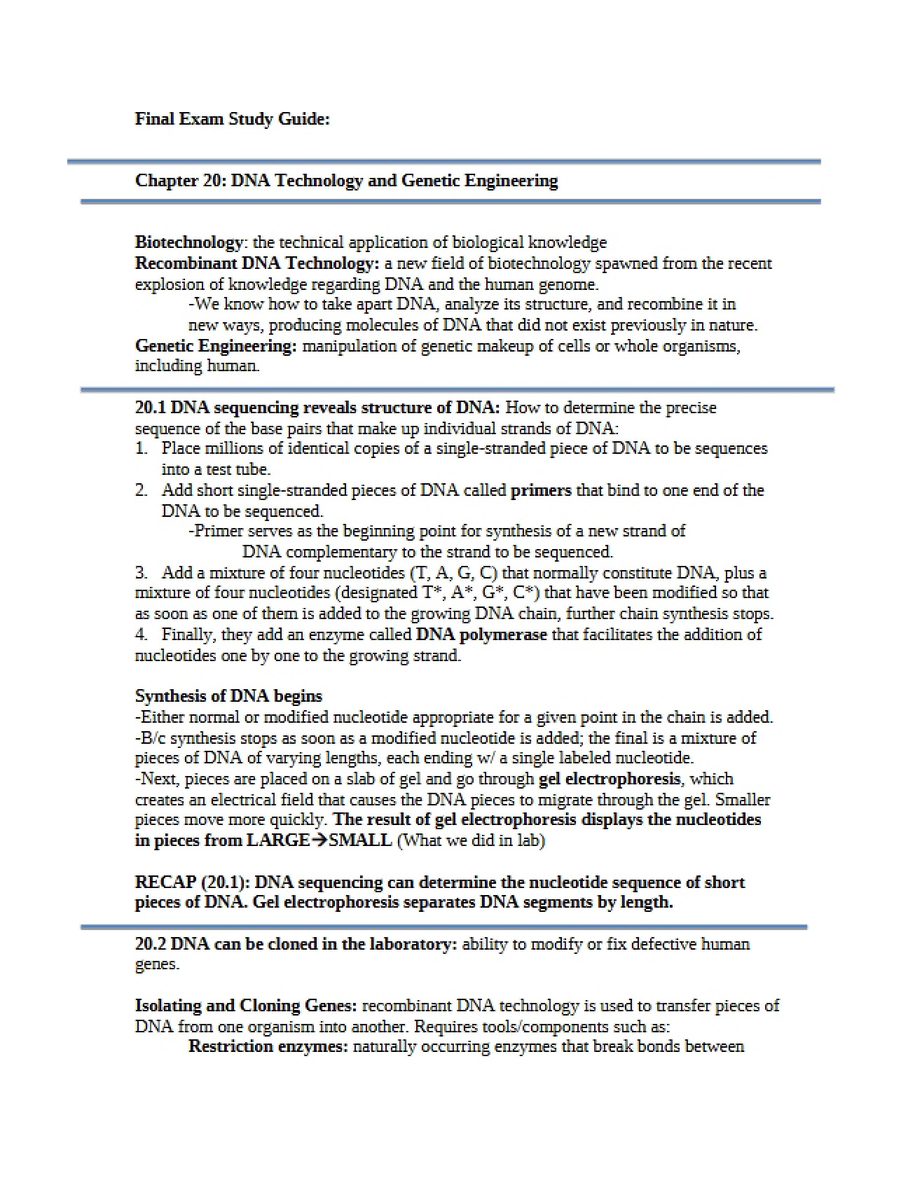 Final Exam Study Guide for Human Biology
