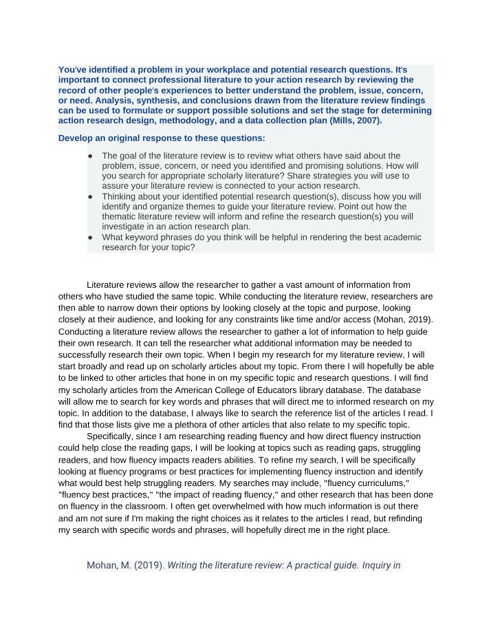 Conducting a Thematic Literature Review for Action Research