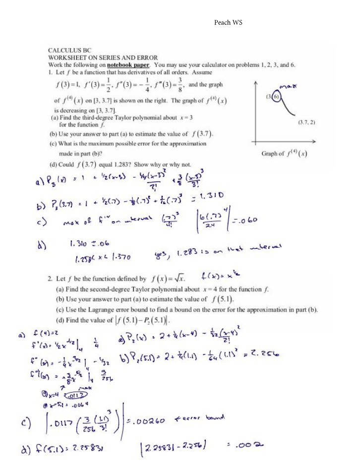 Worksheet on Series and Error