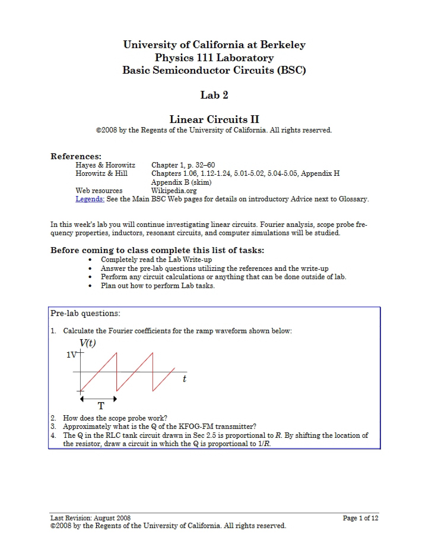 Linear Circuits II Lab Session 2