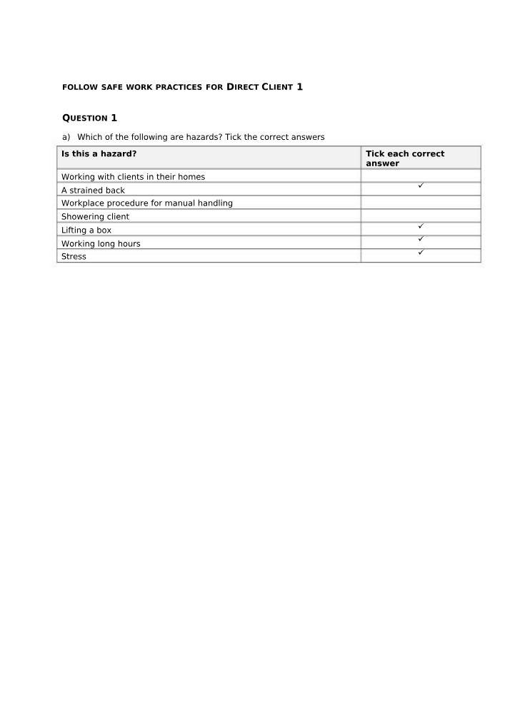 Quiz on Safe Work Practices for Direct Client 1