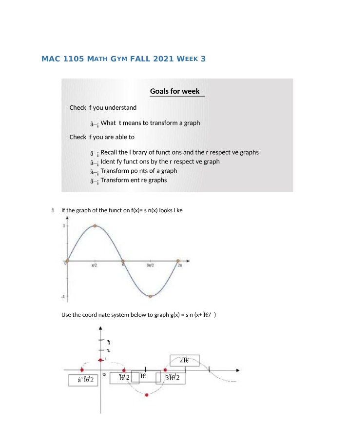 MAC 1105 - Graph Transformations and Functions