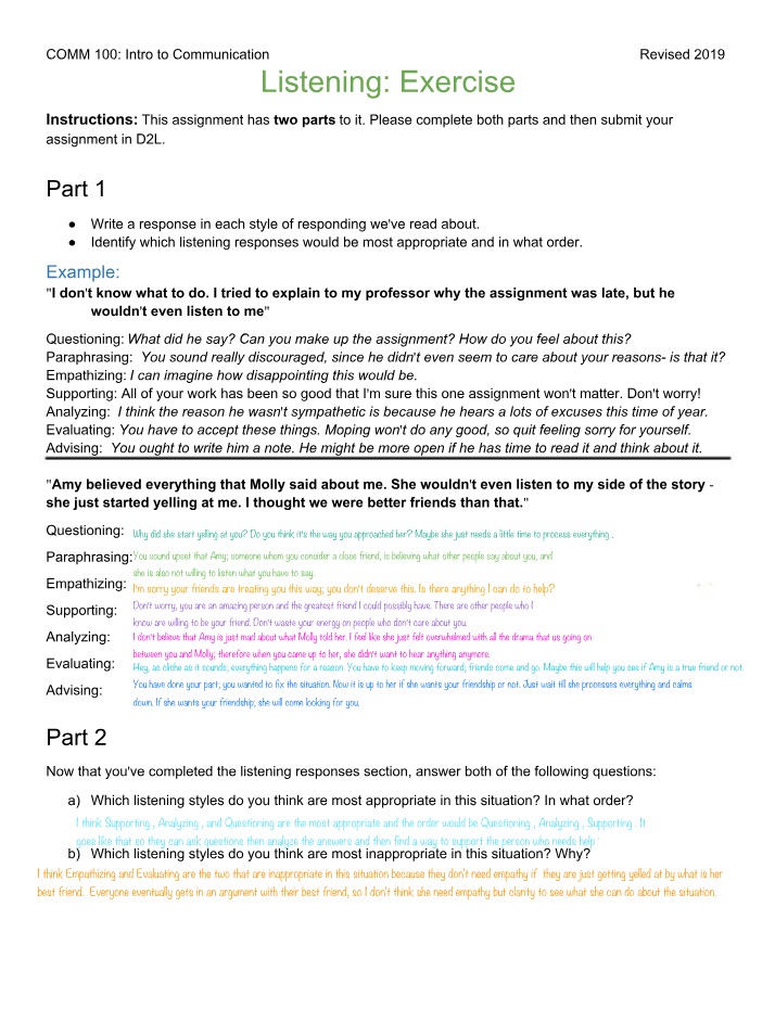 COMM100 - Listening Exercise