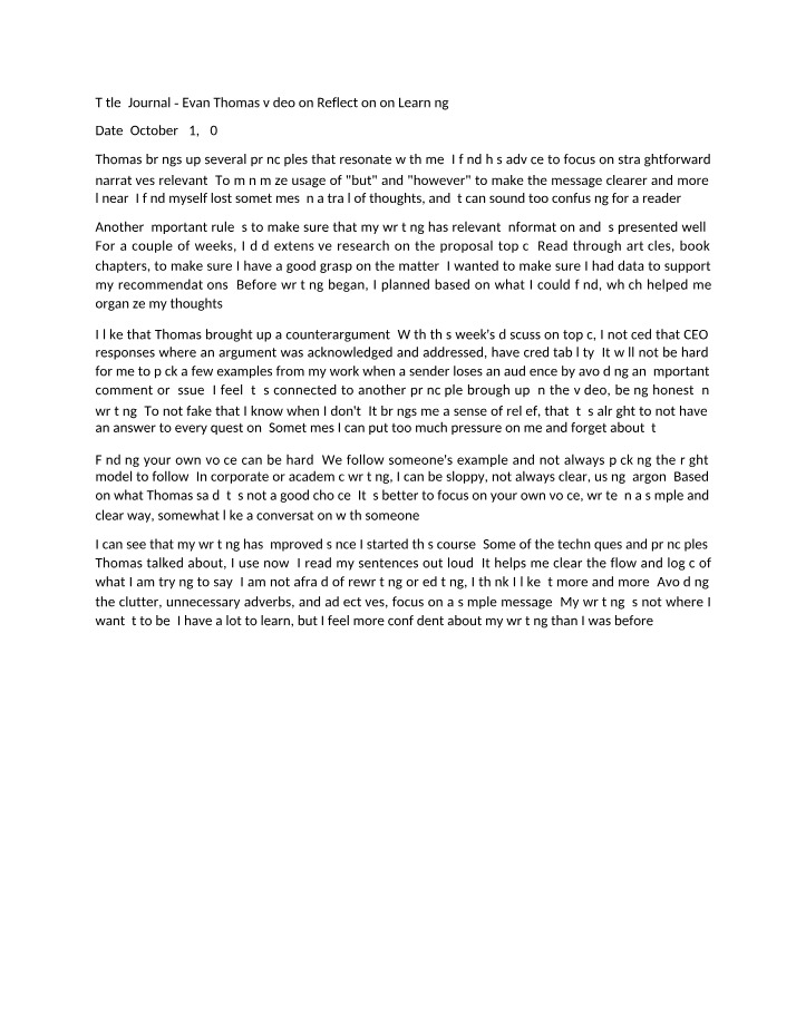 Reflection on Learning - Evan Thomas Video Journal