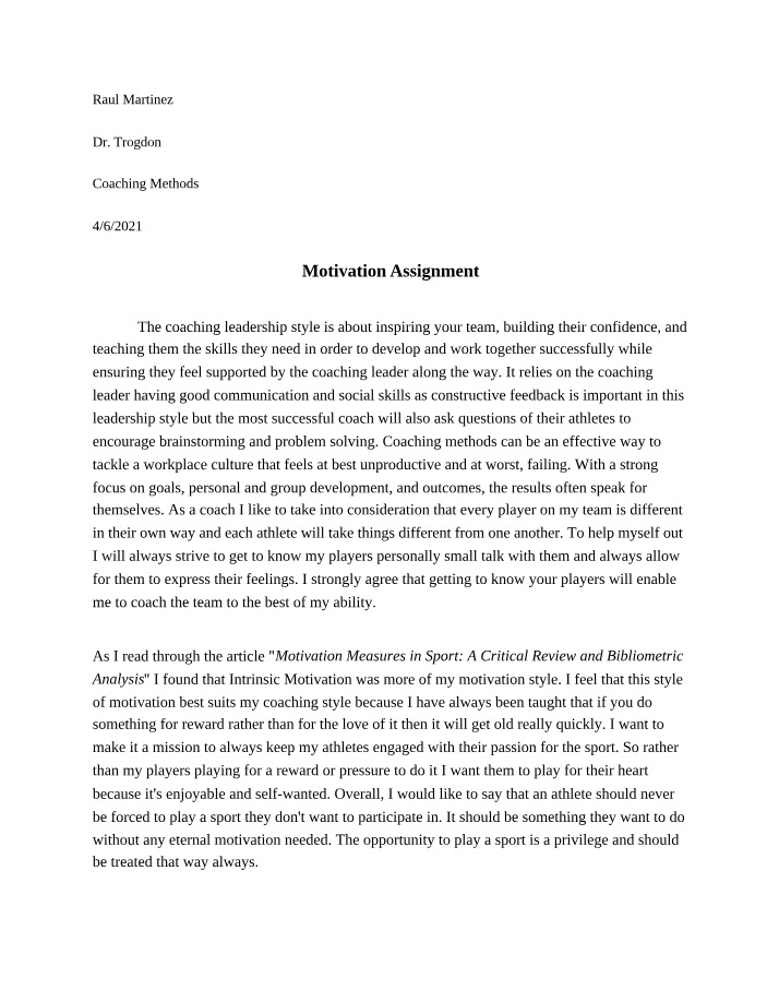 Coaching Methods for Sports Motivation