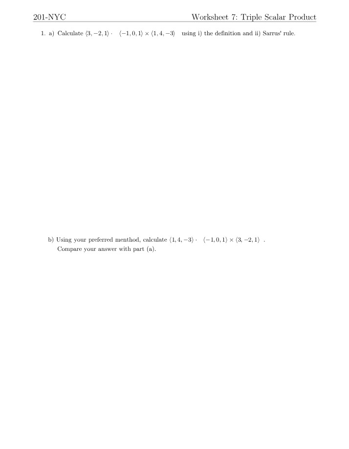 Worksheet on Triple Scalar Product Calculation Methods and Comparisons