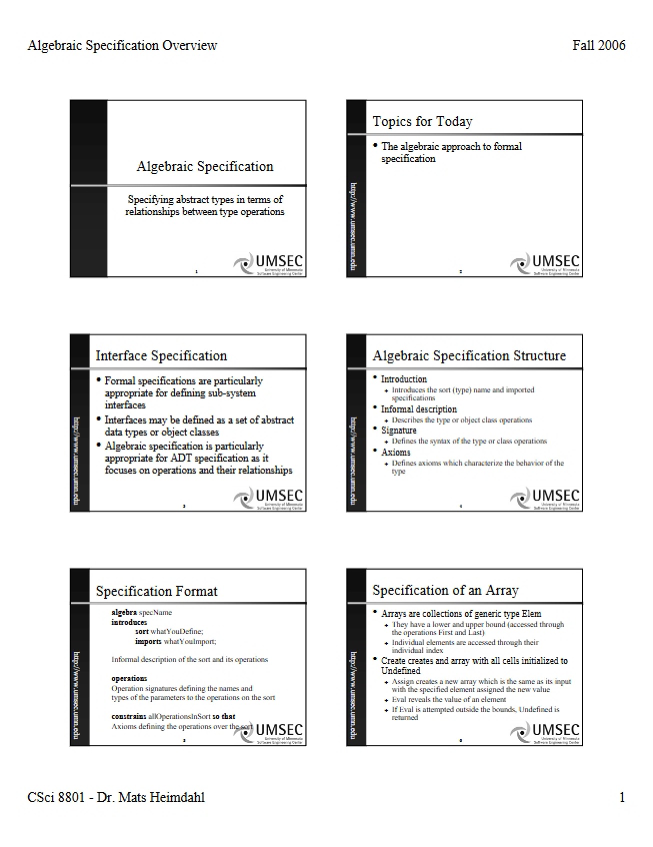 Overview of Algebraic Specifications