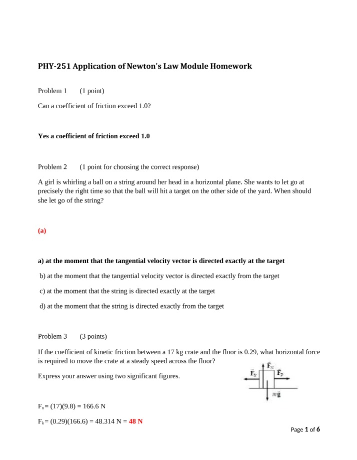 Newton's Laws of Motion and Friction - Homework