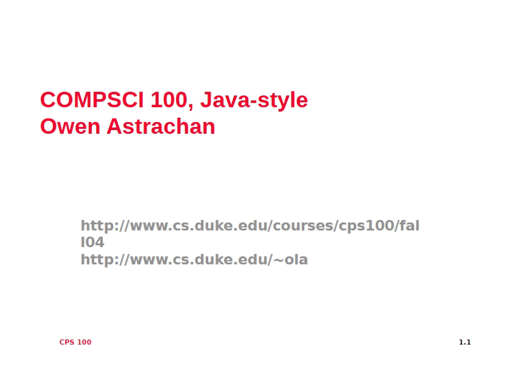 Lecture Series CPS 100E