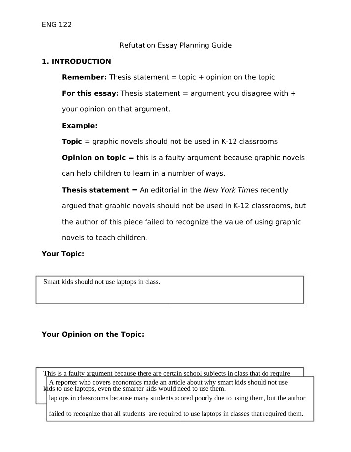 Planning Guide for Refutation Essays