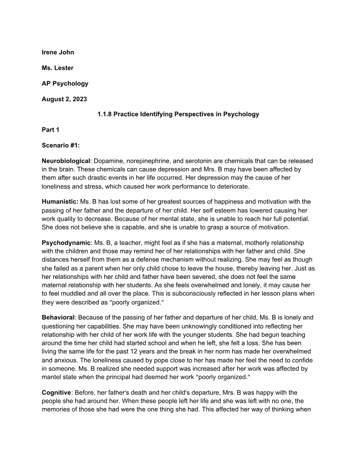 Identifying Psychological Perspectives