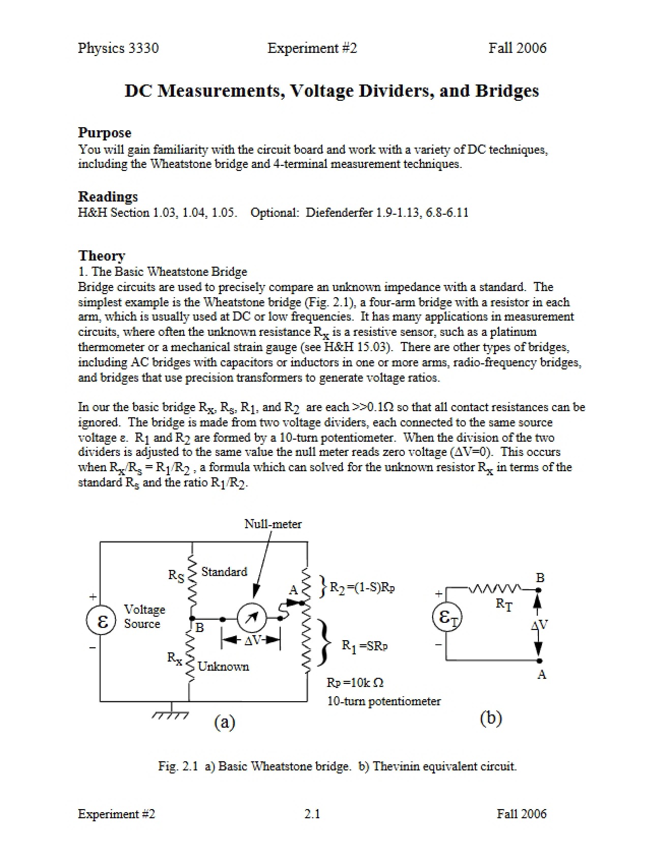 Bridges, Voltage Dividers, and DC Measurements