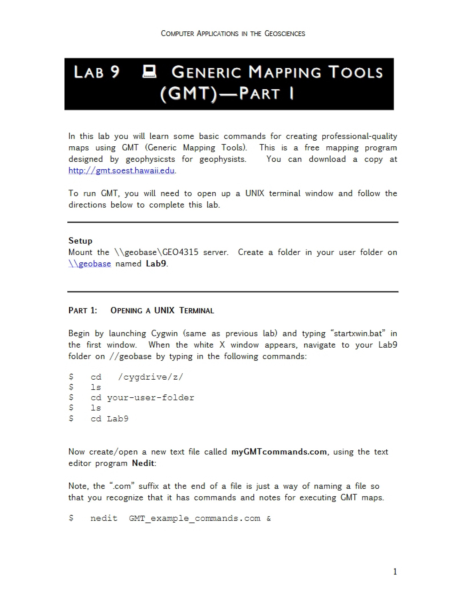 Generic Mapping Tools (GMT) Lab Nine