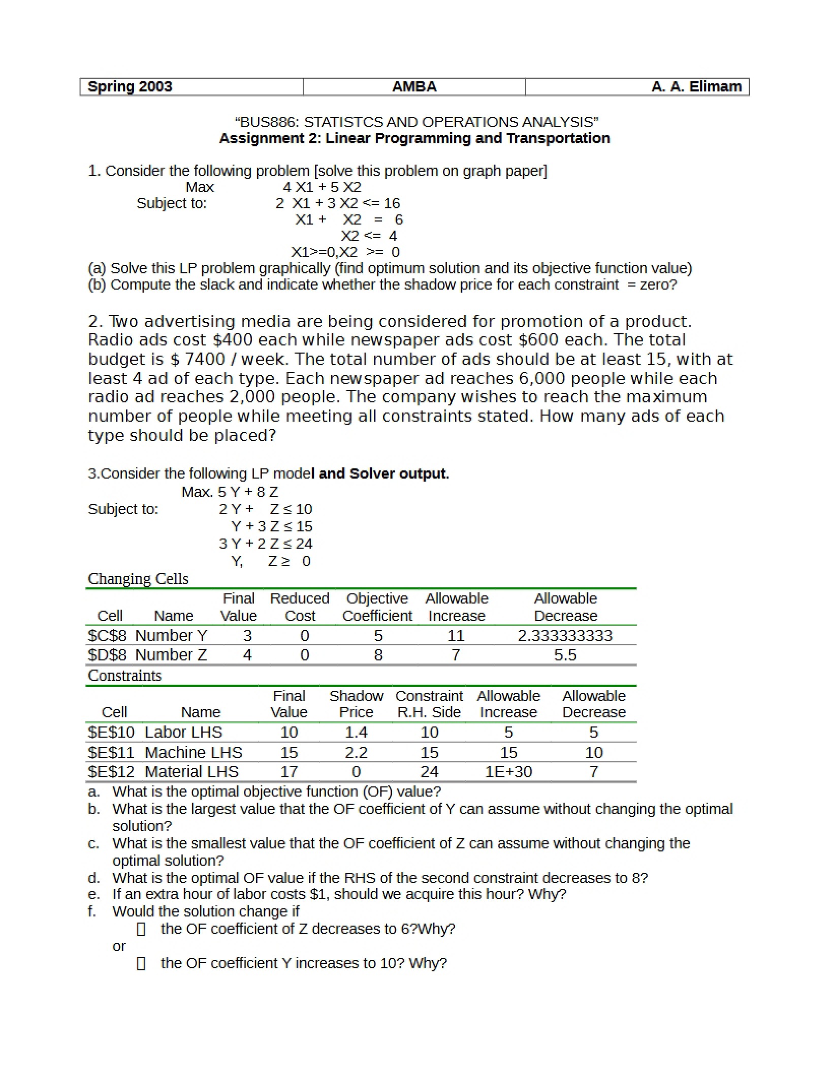 Statistics Assignment