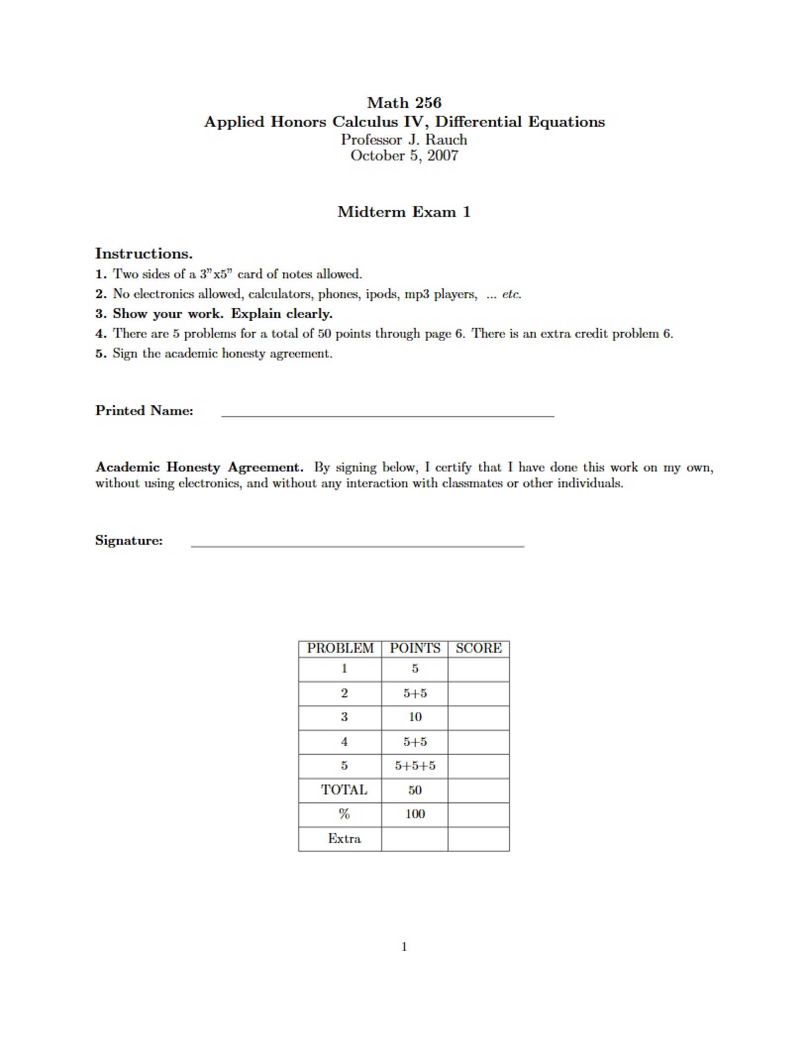 Differential Equations Applied Honors Calculus IV