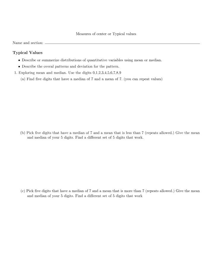 Measures of Center - Mean and Median Exercises