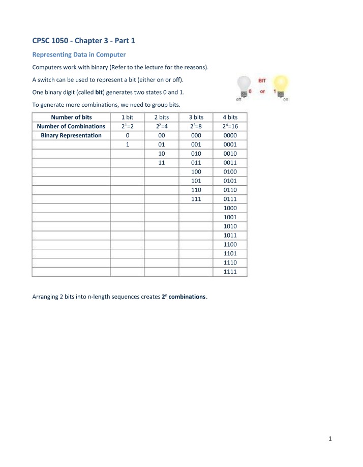 CPSC 1050 Chapter 3 Notes