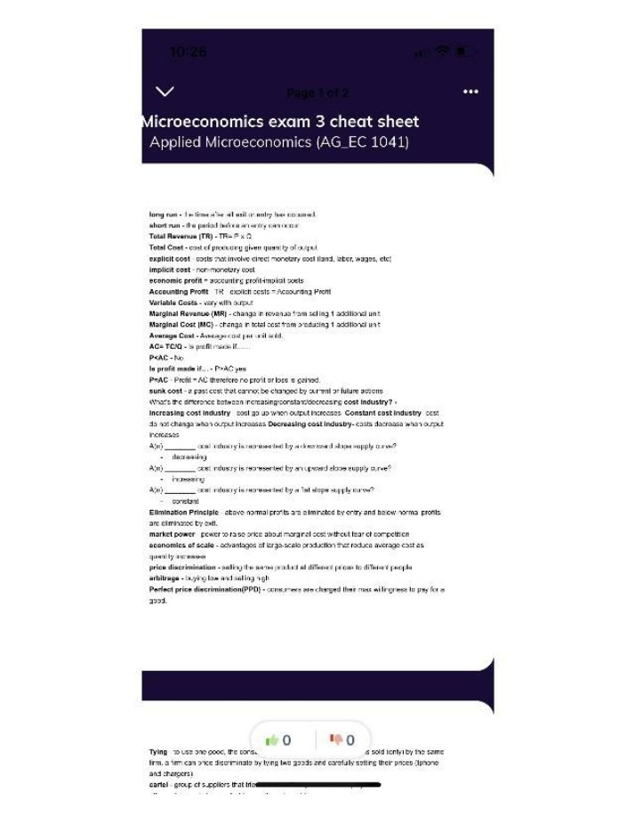 Cheat Sheet for Exam 3 in Microeconomics