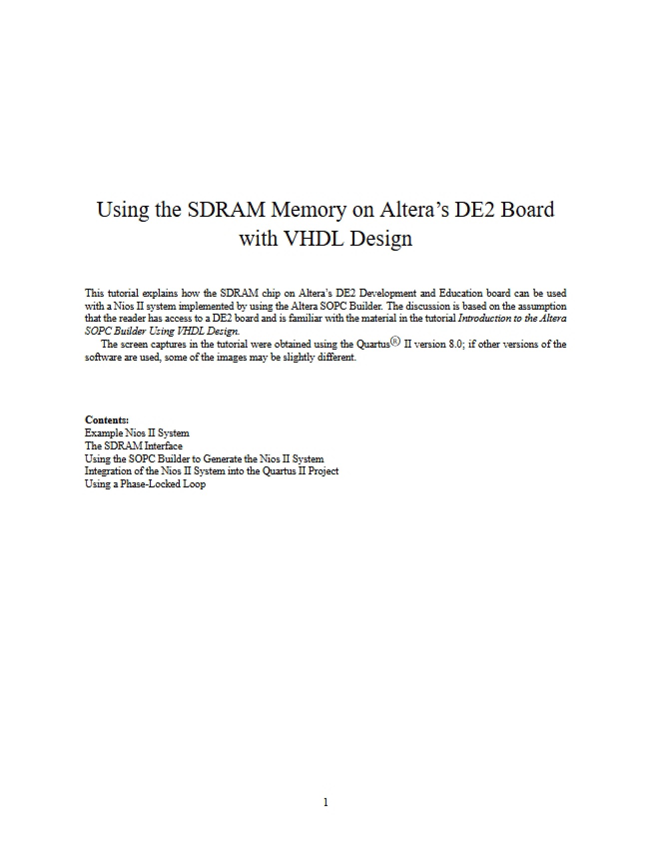 Altera DE2 Board Using SDRAM Memory