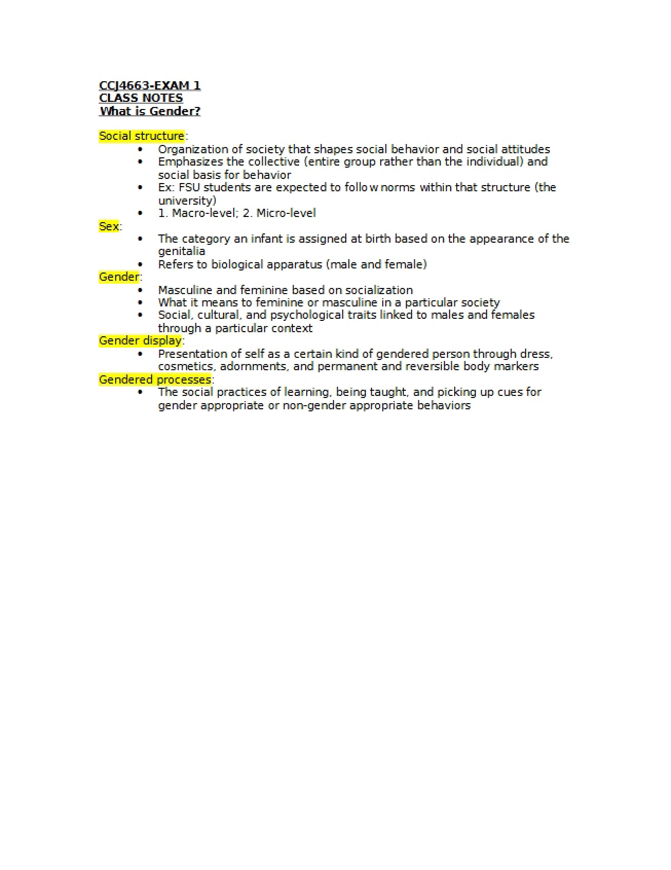 First Examination Materials for Women, Crime, and Justice