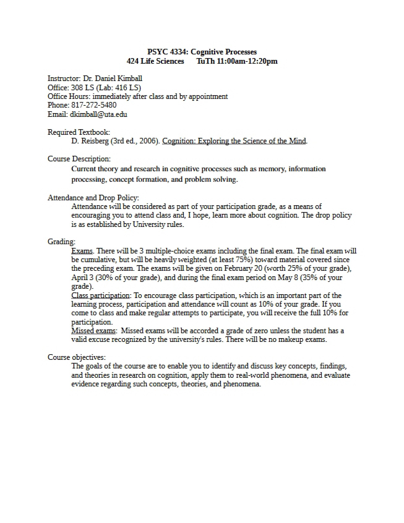 Syllabus Cognitive Processes (PSYC 4334)