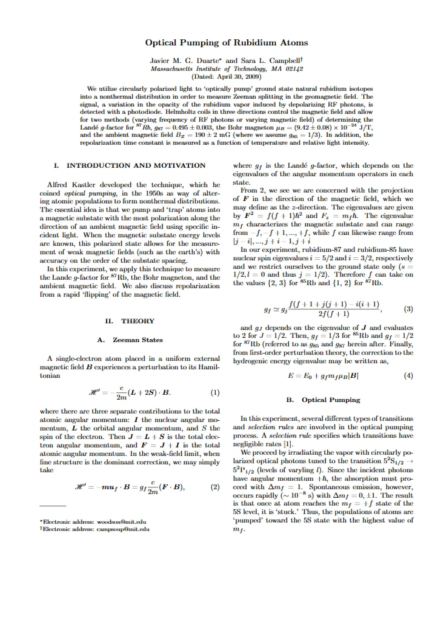 Rubidium Atoms Optical Pumping