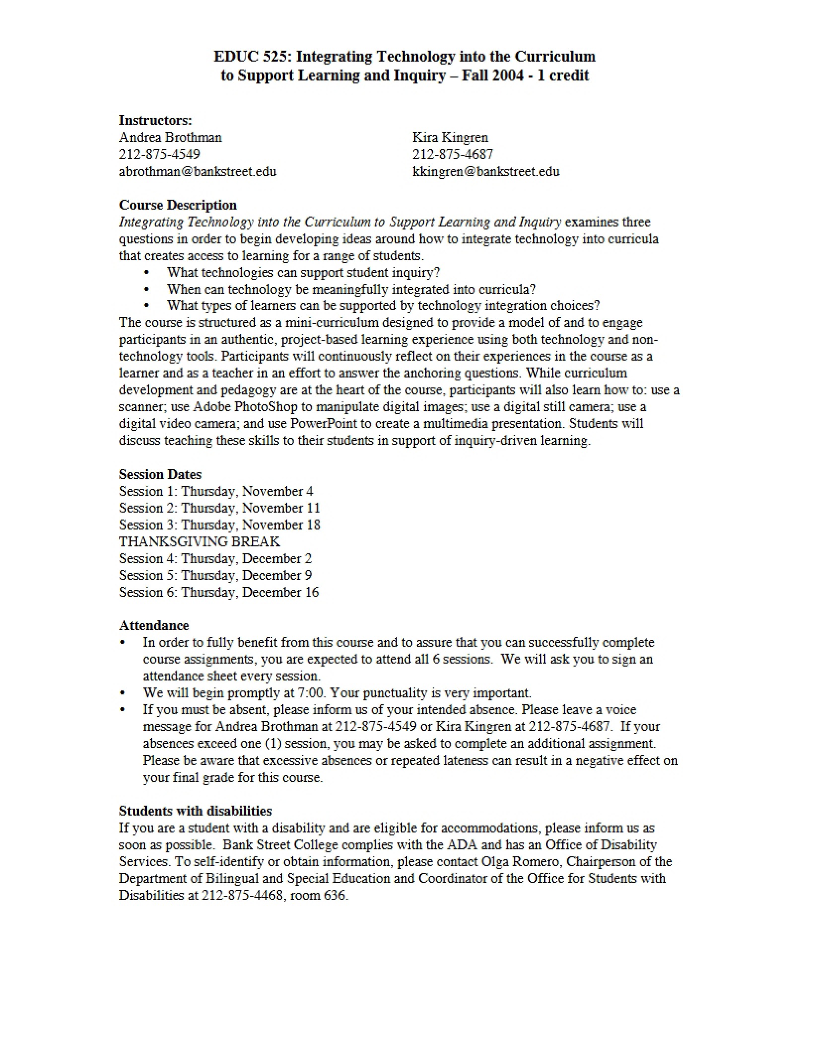Integrating Tech into Curriculum Syllabus