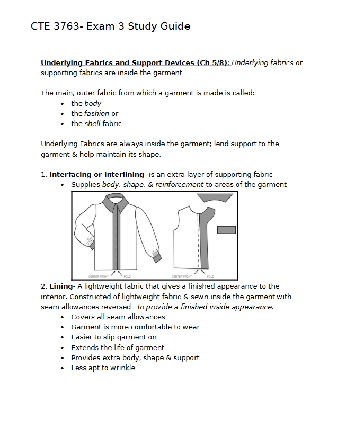 Third Exam Study Guide for Apparel Costing