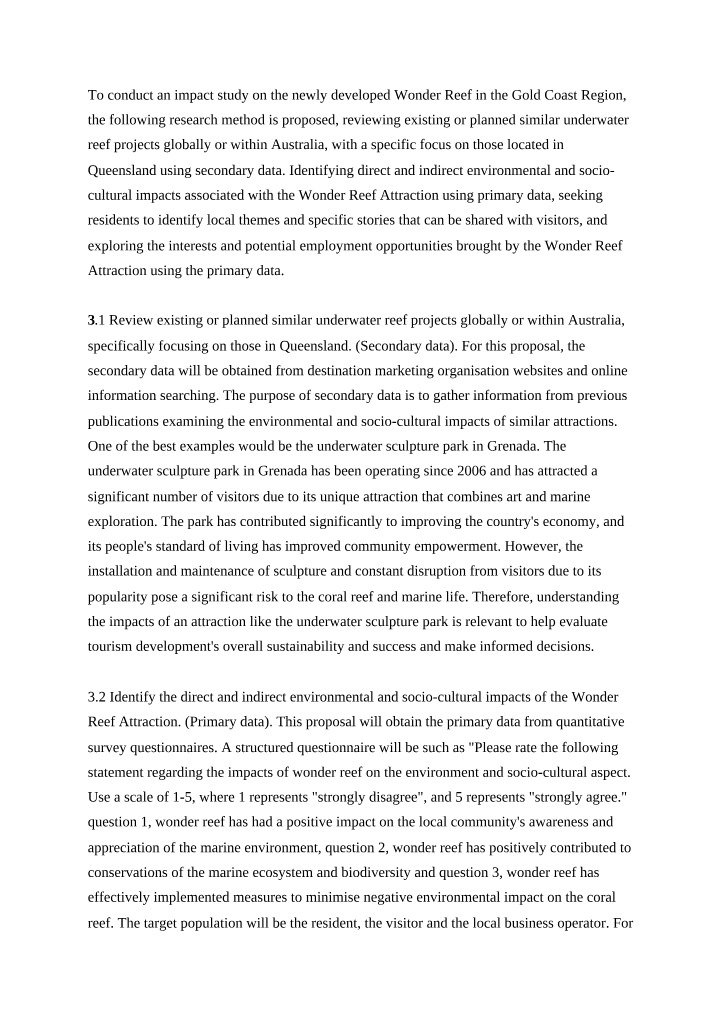Wonder Reef Study - Impacts and Opportunities