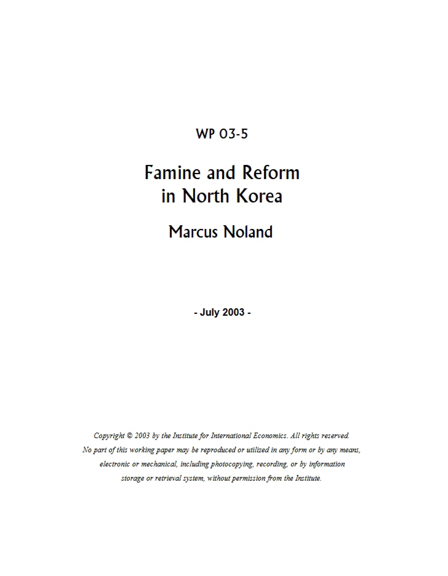 North Korea Reform and Famine