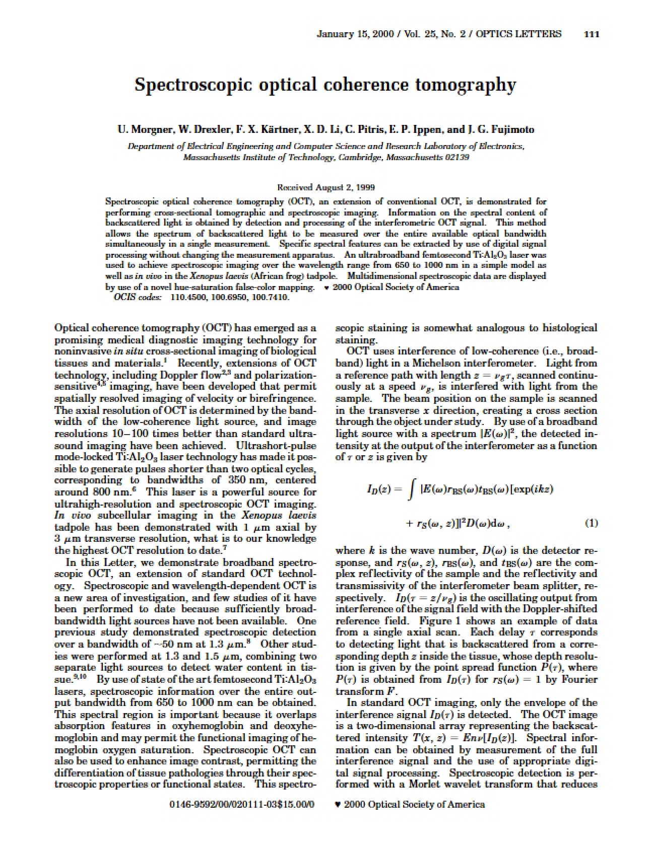Optical Coherence Tomography: Spectroscopic