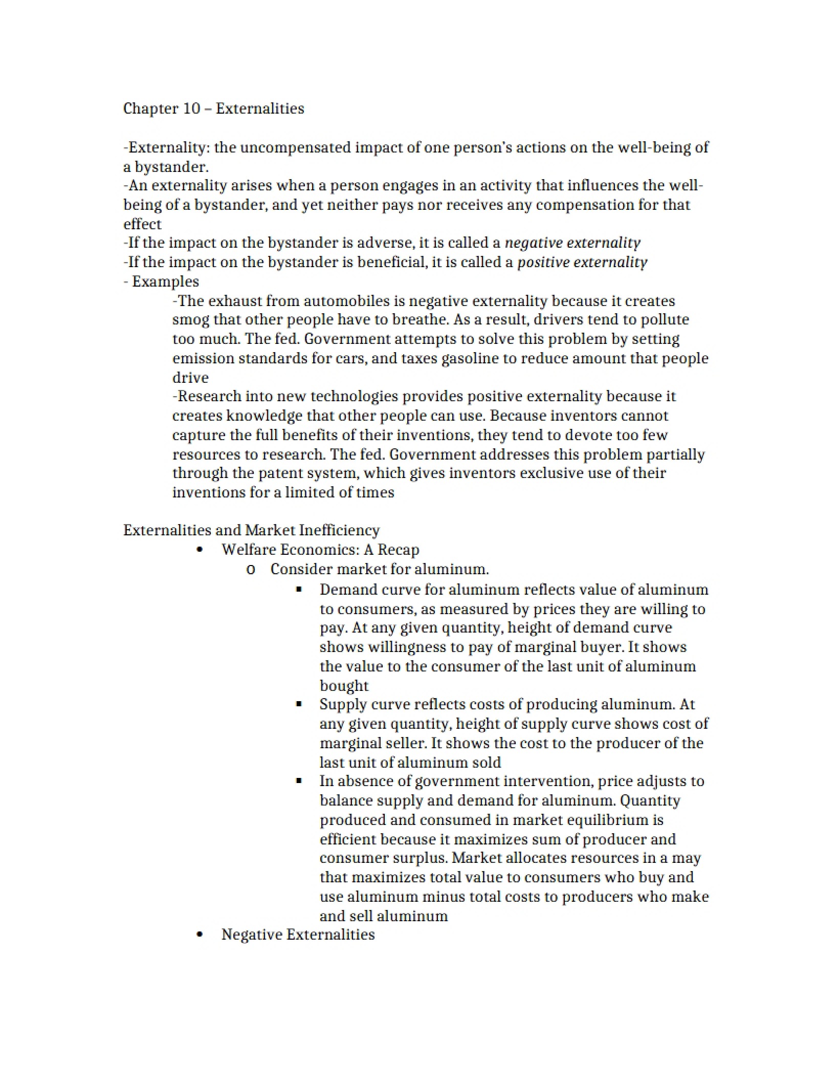 Externalities (Chapter 10)