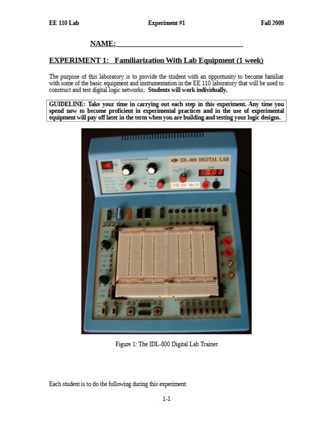 Lab Equipment Familiarization