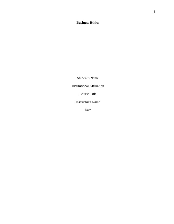 Business Ethics Final Assessment