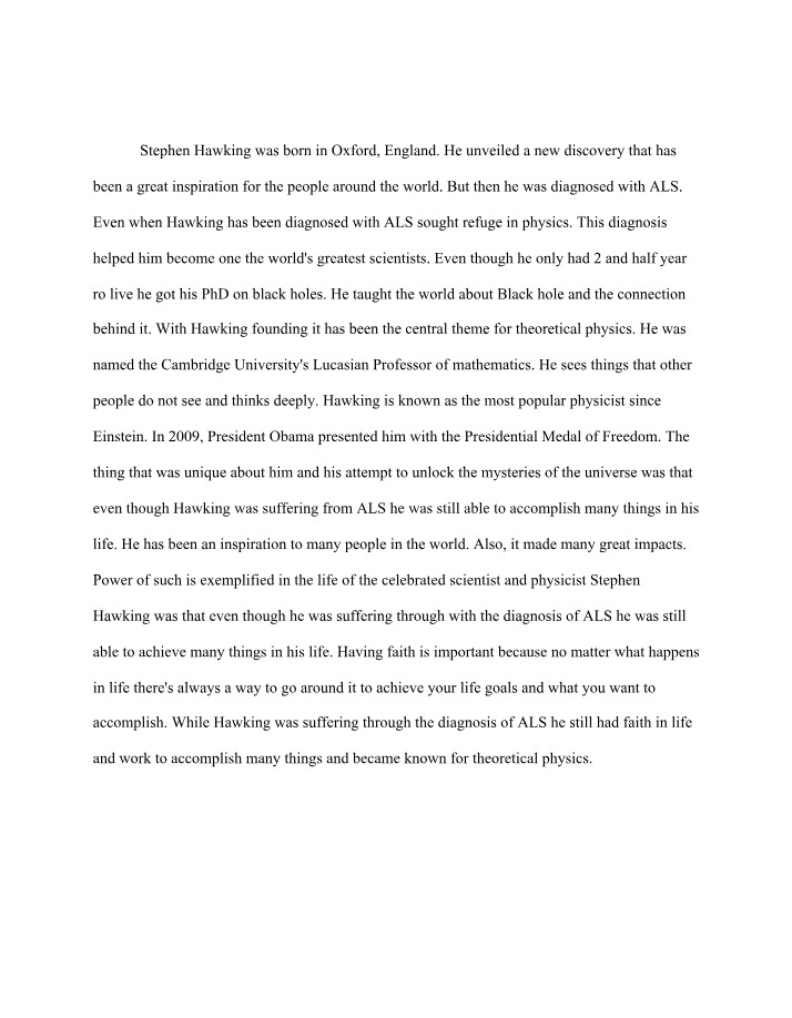 Biography of Stephen Hawking and The Five Ways of Beliefs