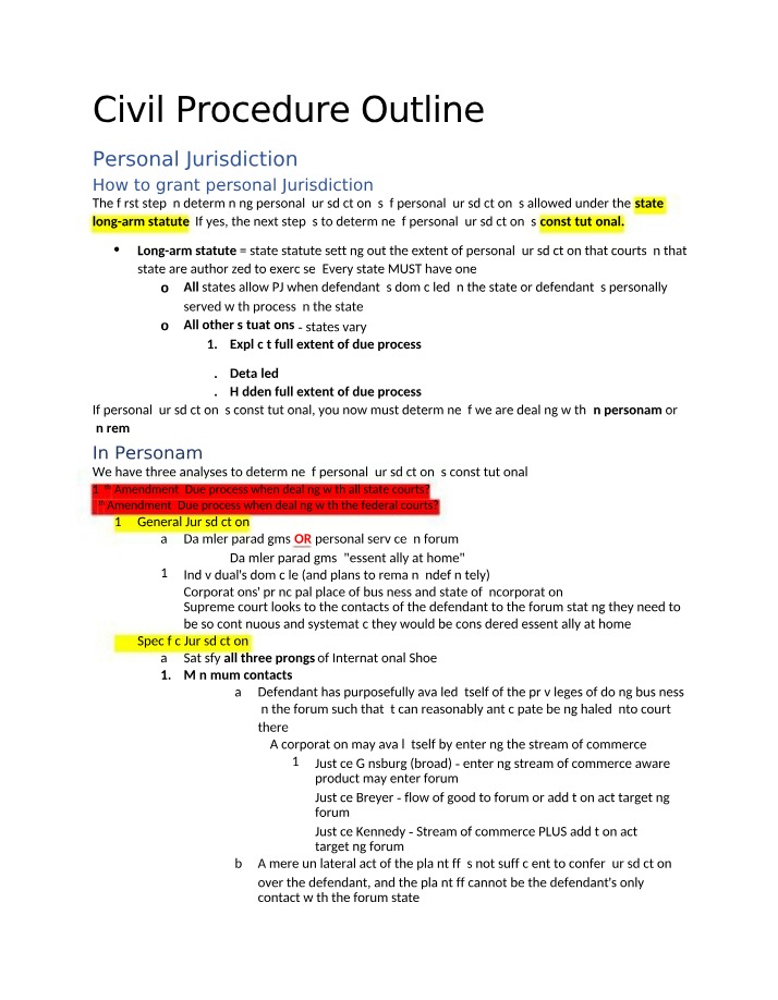 Outline for Civil Procedure