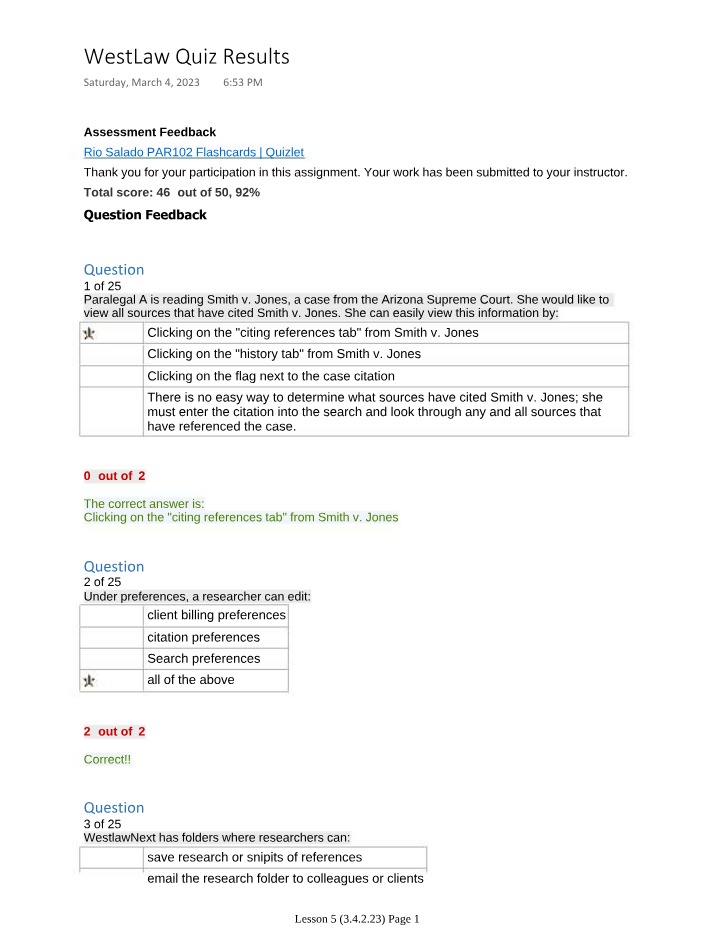 Quiz Results - WestlawNext