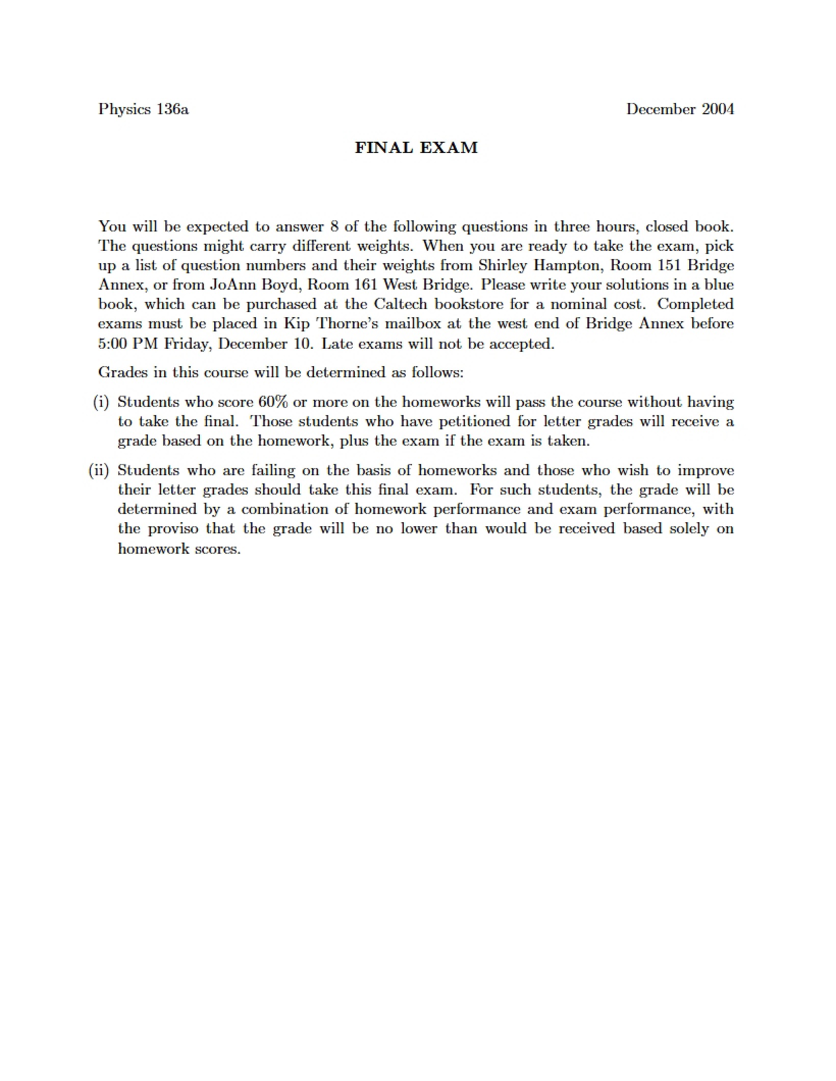 Classical Physics Final Exam